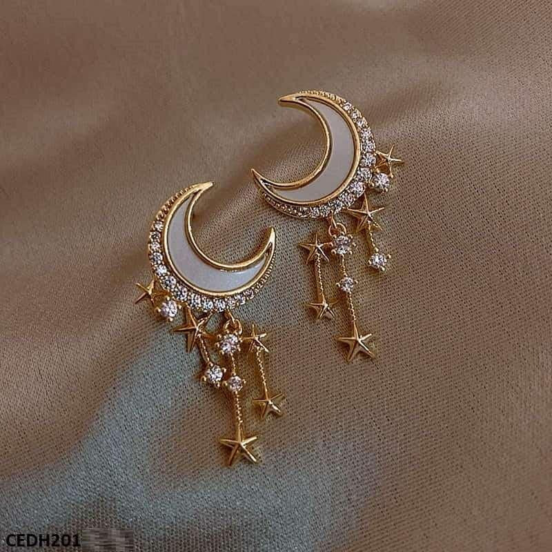 Moon Stars Drop Earrings Pair