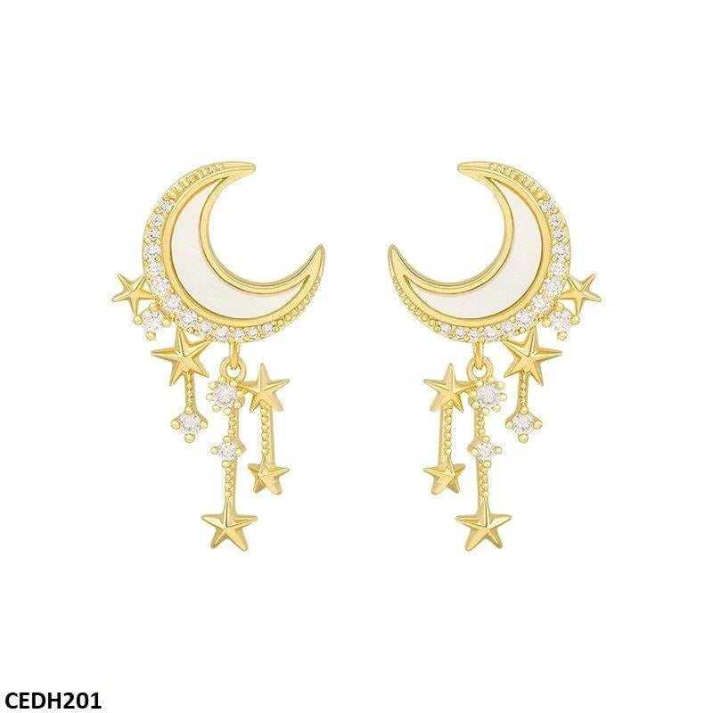 Moon Stars Drop Earrings Pair