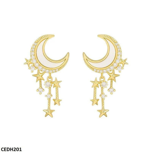 Moon Stars Drop Earrings Pair